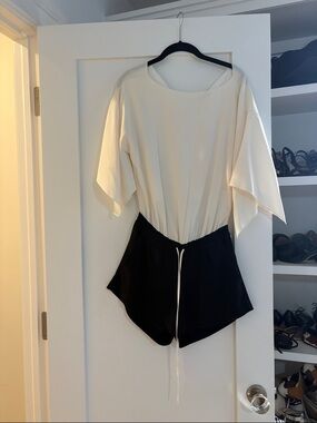 Ramy Brook Cream and Black Short Sleeve Romper